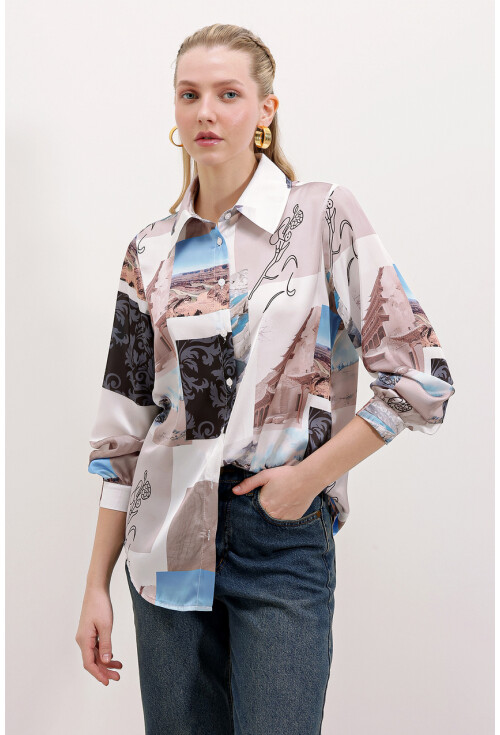 3964 Light Draped Satin Shirt