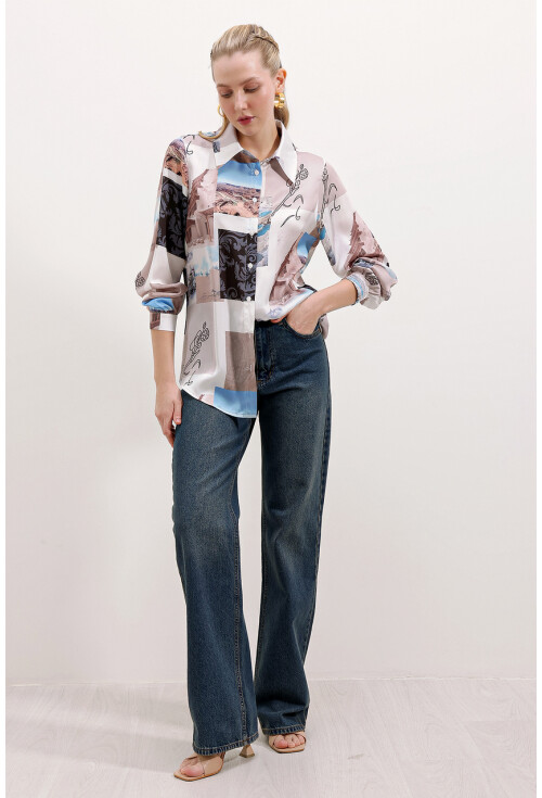 3964 Light Draped Satin Shirt