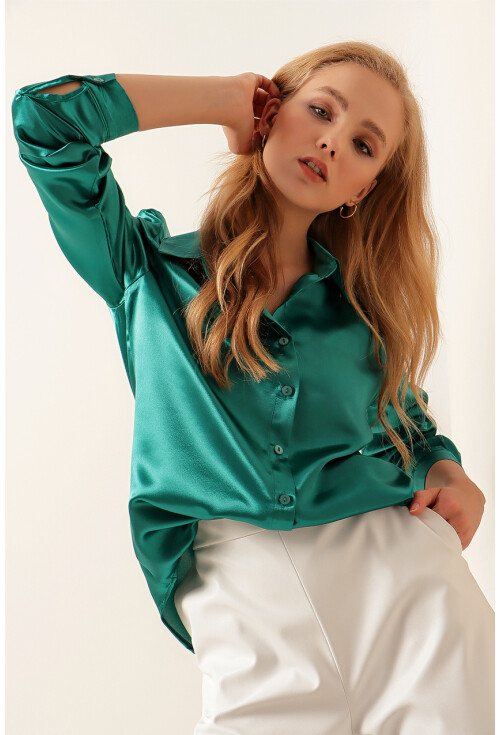 3964 Hafif Dökümlü Saten Gömlek