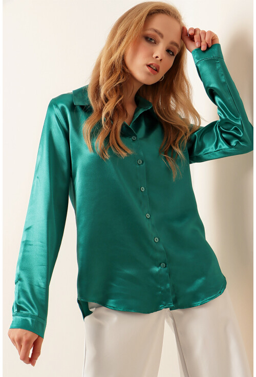3964 Hafif Dökümlü Saten Gömlek