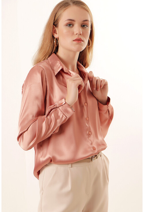 3964 Light Draped Satin Shirt
