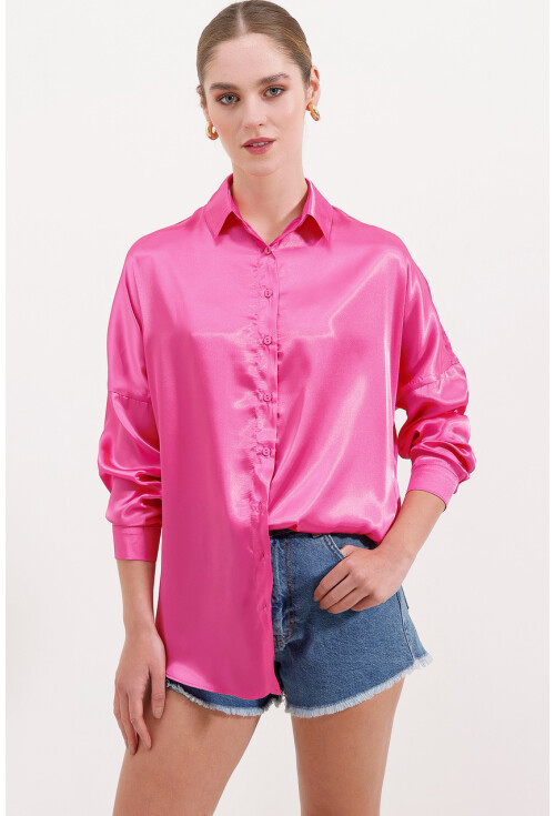 3985 Oversize Saten Gömlek