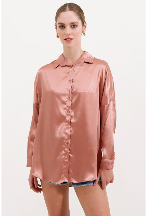 3985 Oversize Saten Gömlek