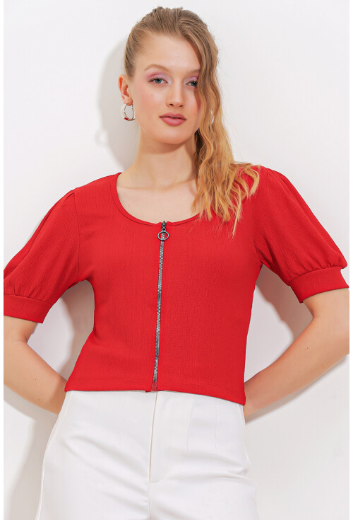 4316 Zip-Up Knit Blouse