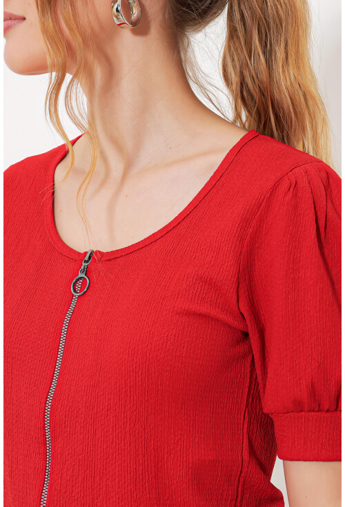 4316 Zip-Up Knit Blouse