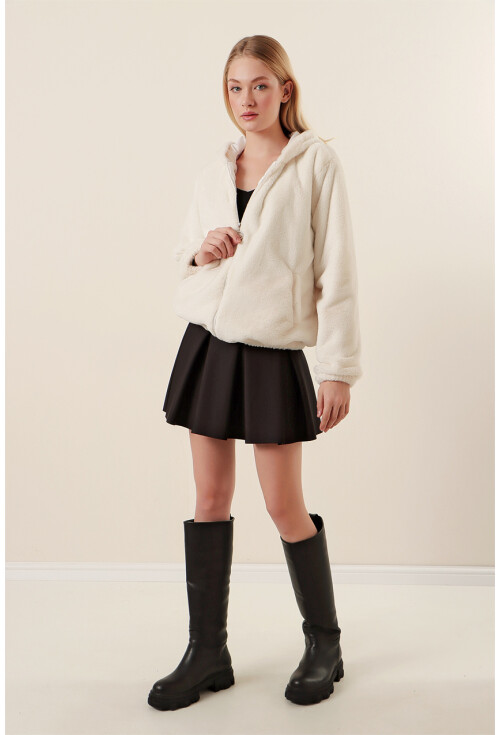 5091 Kapşonlu Kürklü İçi Astarlı Mont