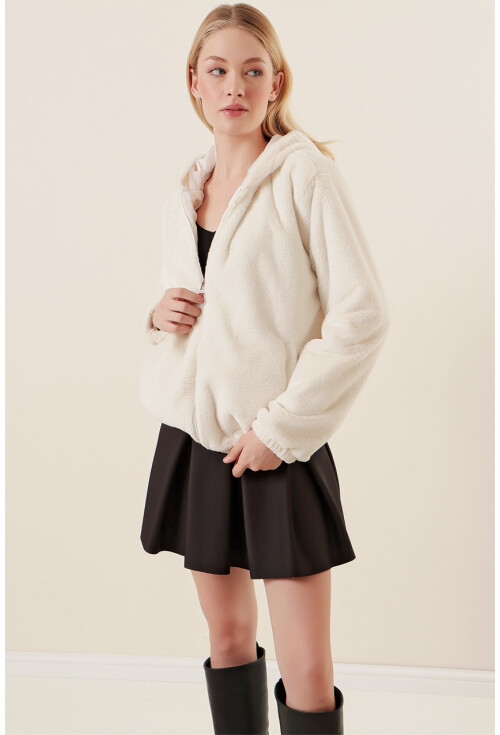 5091 Kapşonlu Kürklü İçi Astarlı Mont