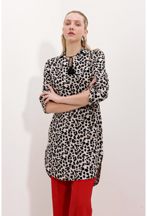 5613 Striped Tunic With Tie Collar