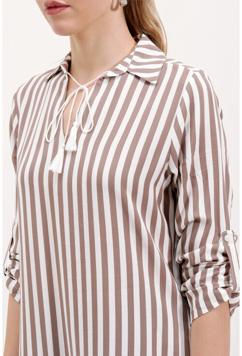 5613 Striped Tunic With Tie Collar