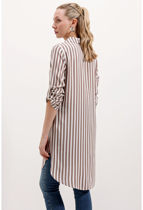 5613 Striped Tunic With Tie Collar