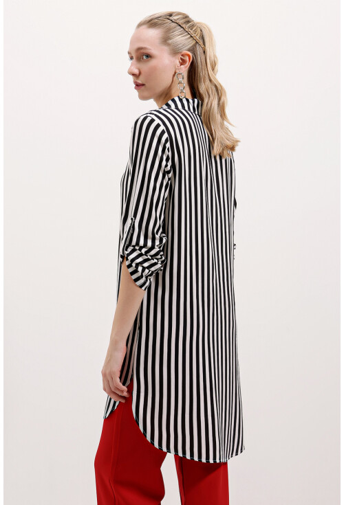 5613 Striped Tunic With Tie Collar