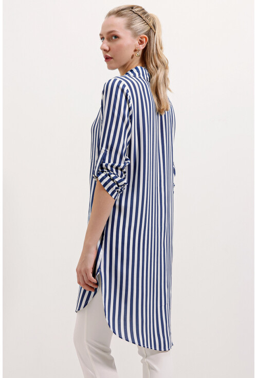 5613 Striped Tunic With Tie Collar