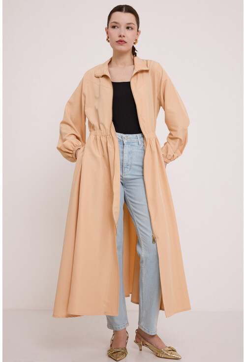 5912 Zippered Long Trench Coat