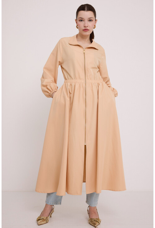 5912 Zippered Long Trench Coat
