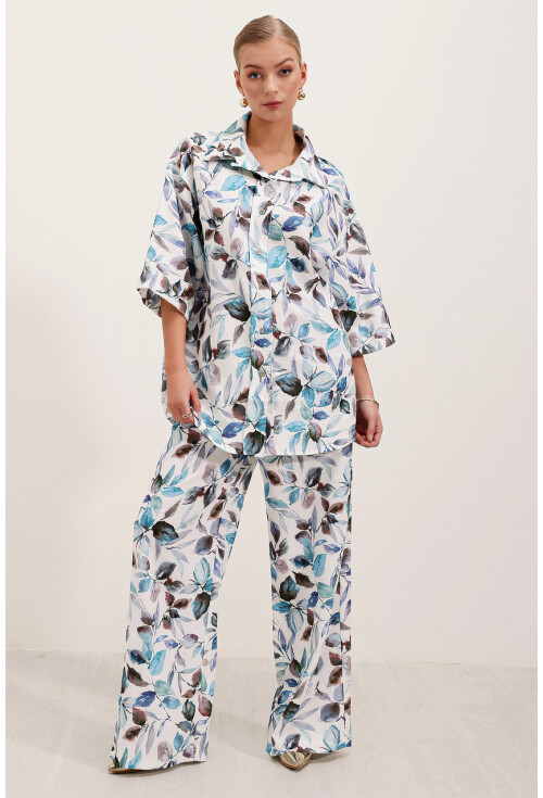 6607 Patterned Linen Two-Piece Set