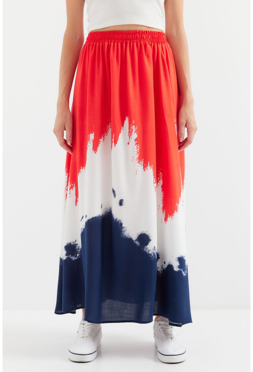 8025 Patterned Long Viscose Skirt