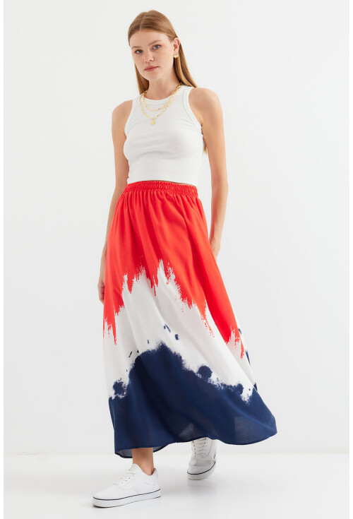 8025 Patterned Long Viscose Skirt