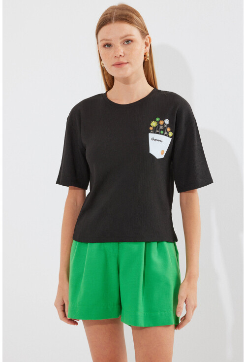 912 Baskılı Örme Basic Tişört