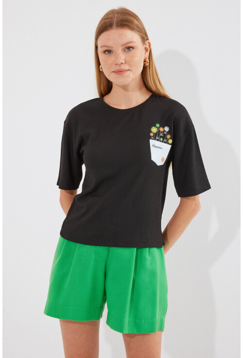 912 Baskılı Örme Basic Tişört