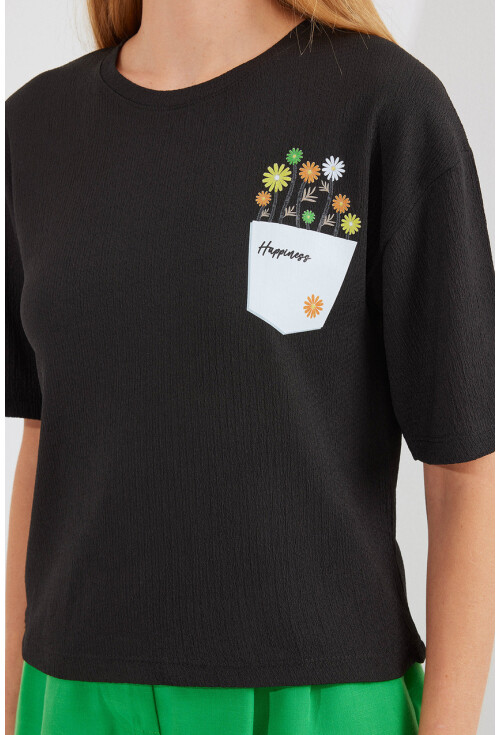 912 Baskılı Örme Basic Tişört