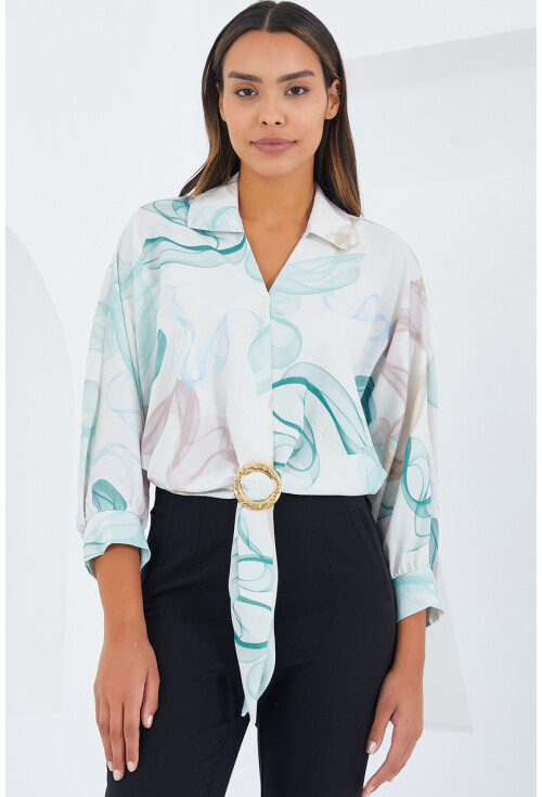 Womens Oversized Draped Crop Satin Shirt 906