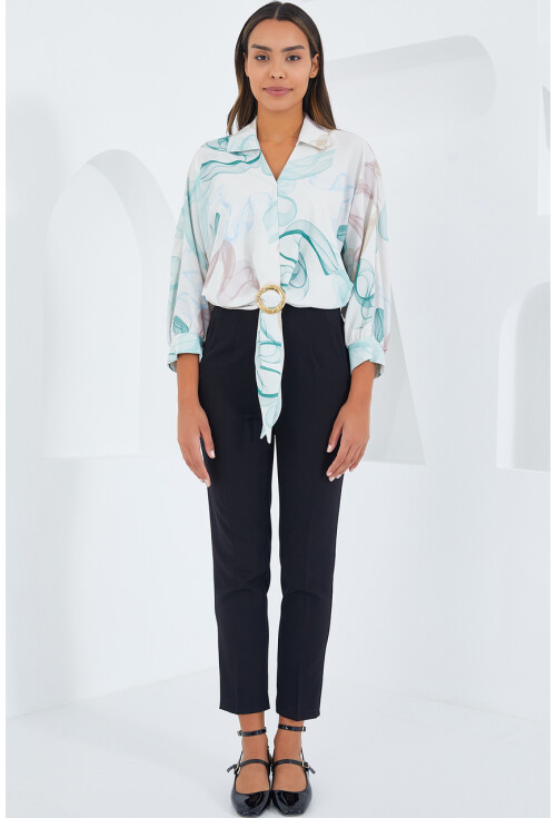 Womens Oversized Draped Crop Satin Shirt 906