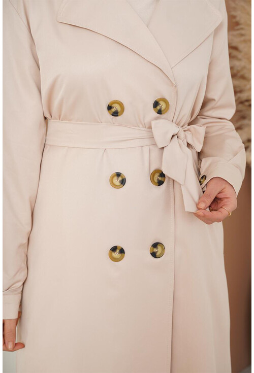 T5853 Double-Breasted Hijab Trench Coat