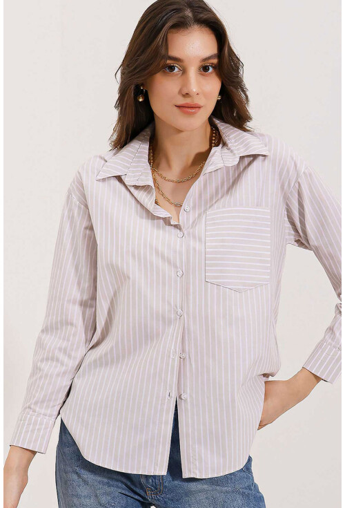 20205 Çizgili Oversize Gömlek