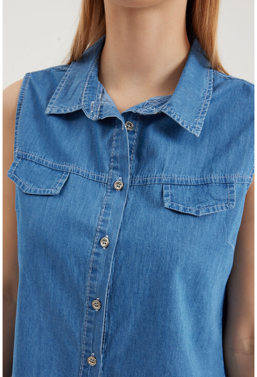 20257 Sleeveless Denim Shirt