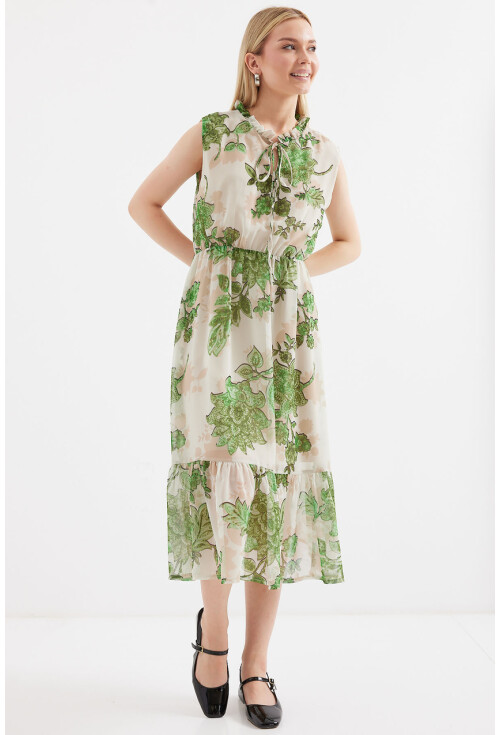 2503 Patterned Sleeveless Chiffon Dress