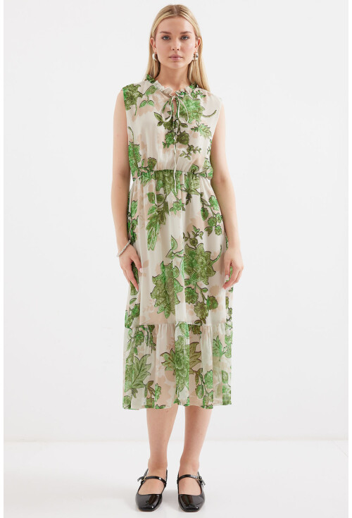 2503 Patterned Sleeveless Chiffon Dress