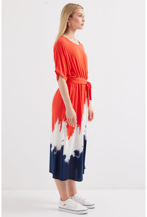 2504 Short Sleeve Patterned Viscose Dress