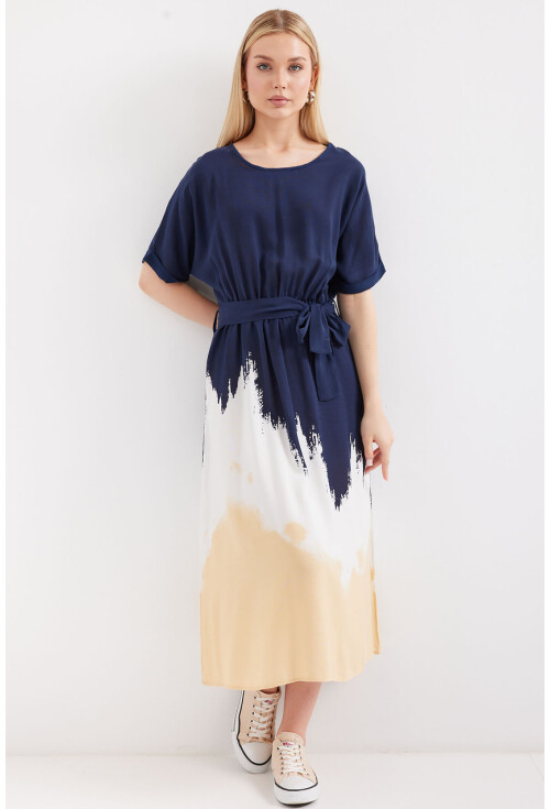 2504 Short Sleeve Patterned Viscose Dress