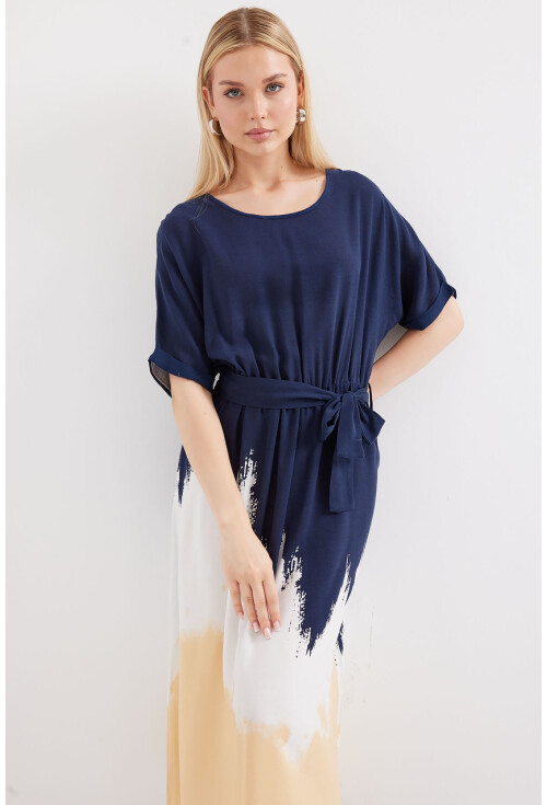 2504 Short Sleeve Patterned Viscose Dress