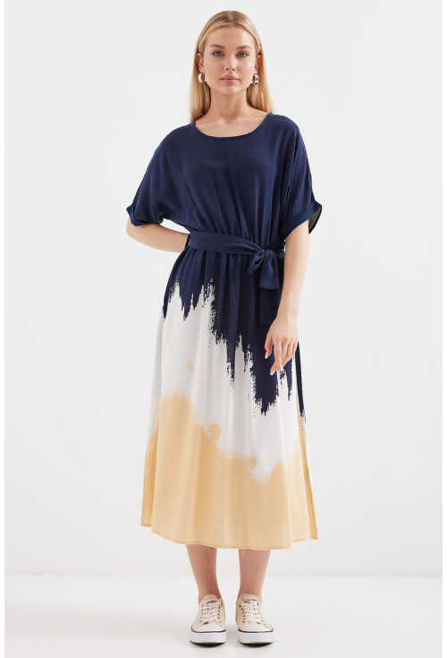 2504 Short Sleeve Patterned Viscose Dress