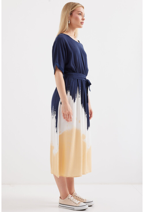 2504 Short Sleeve Patterned Viscose Dress