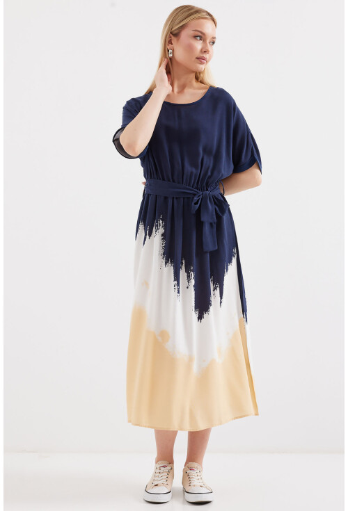 2504 Short Sleeve Patterned Viscose Dress