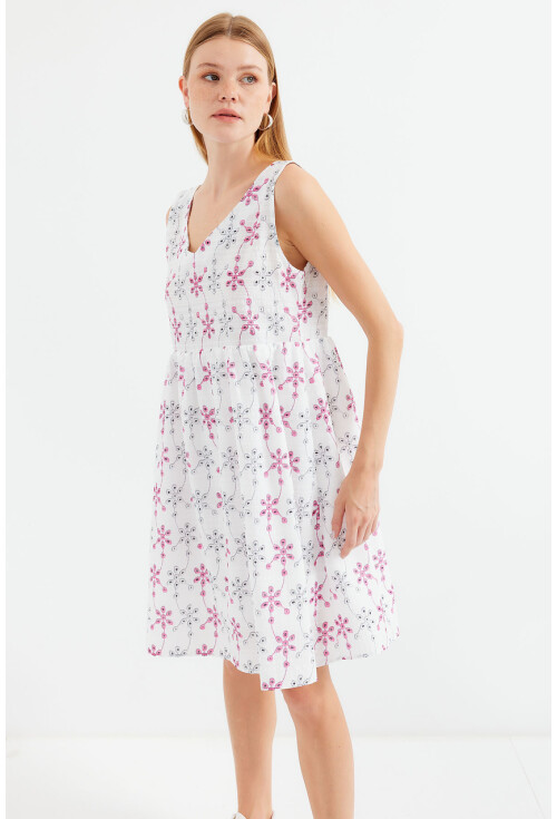 2507 V-Neck Patterned Mini Dress