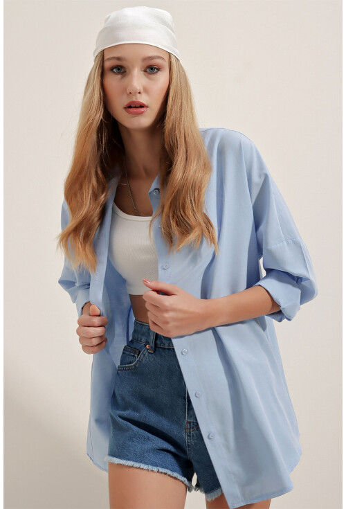 3900 Oversize Uzun Basic Gömlek