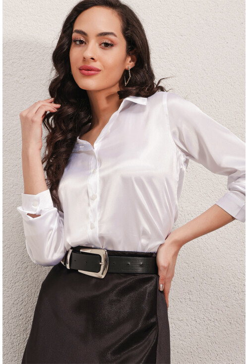 Kadın Beyaz Saten Gömlek Geniş beden aralığı