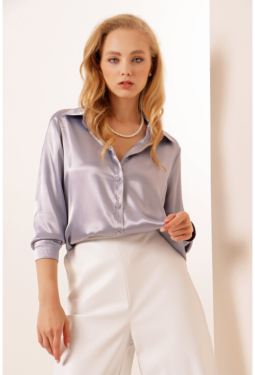 3964 Light Draped Satin Shirt