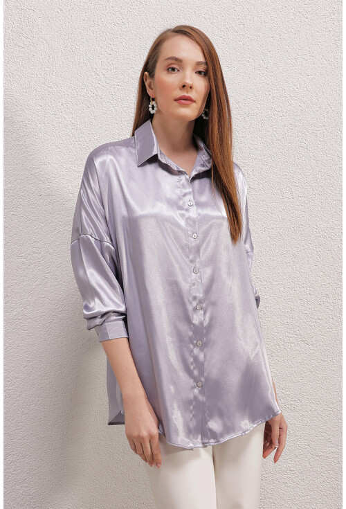 3985 Oversize Saten Gömlek