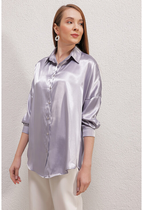 3985 Oversize Saten Gömlek