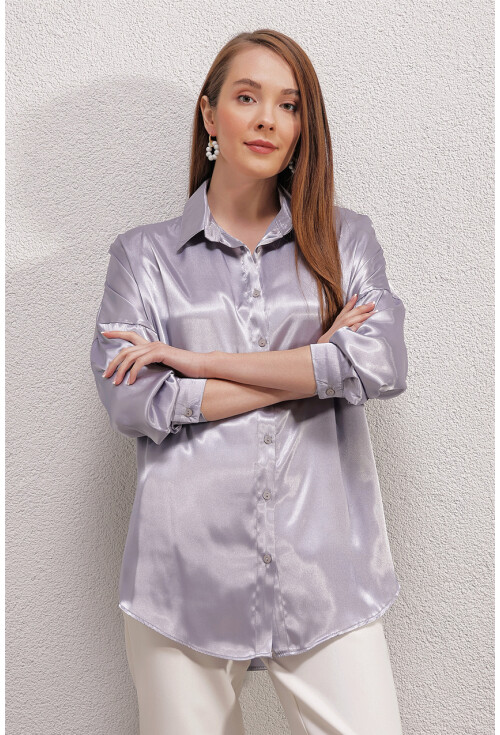 3985 Oversize Saten Gömlek