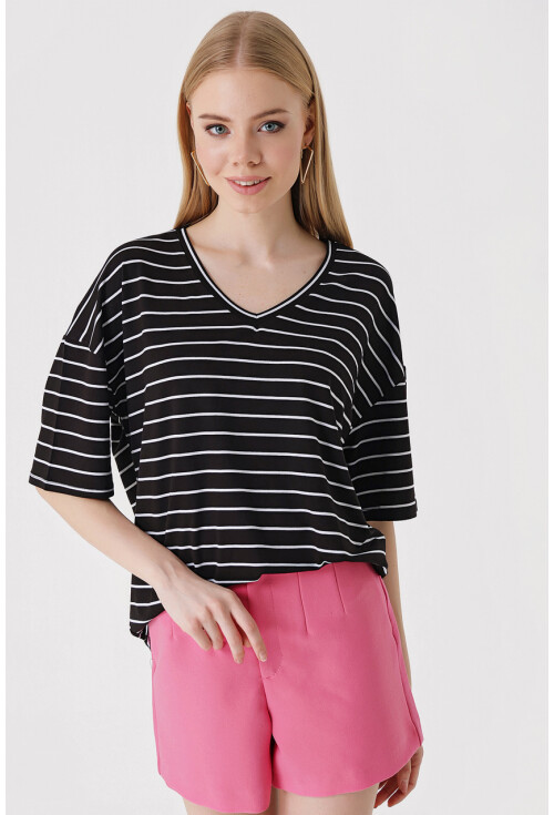 4307 Çizgili Oversize Tişört