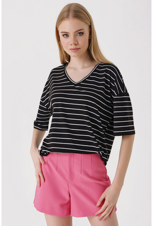 4307 Çizgili Oversize Tişört