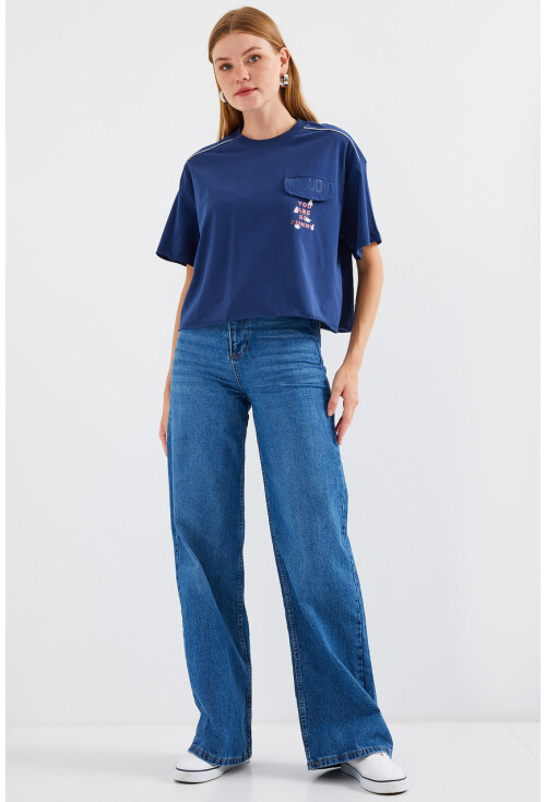 4321 Cep Detaylı Oversize Tişört