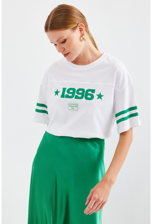 4322 Baskılı Oversize Basic Tişört