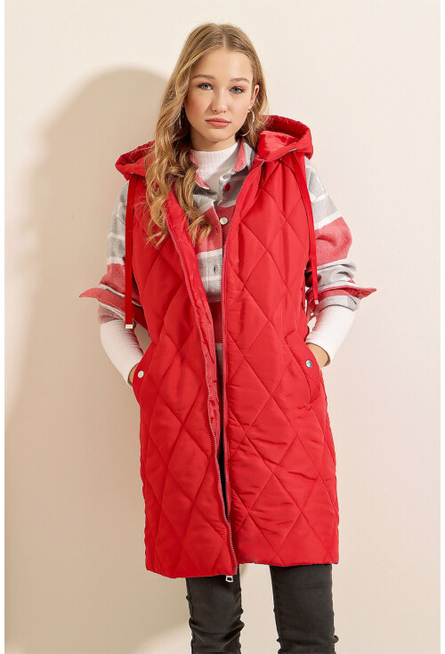 5140 Kapşonlu Uzun Şişme Yelek