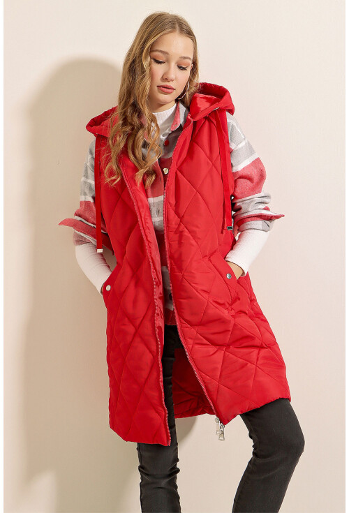 5140 Kapşonlu Uzun Şişme Yelek